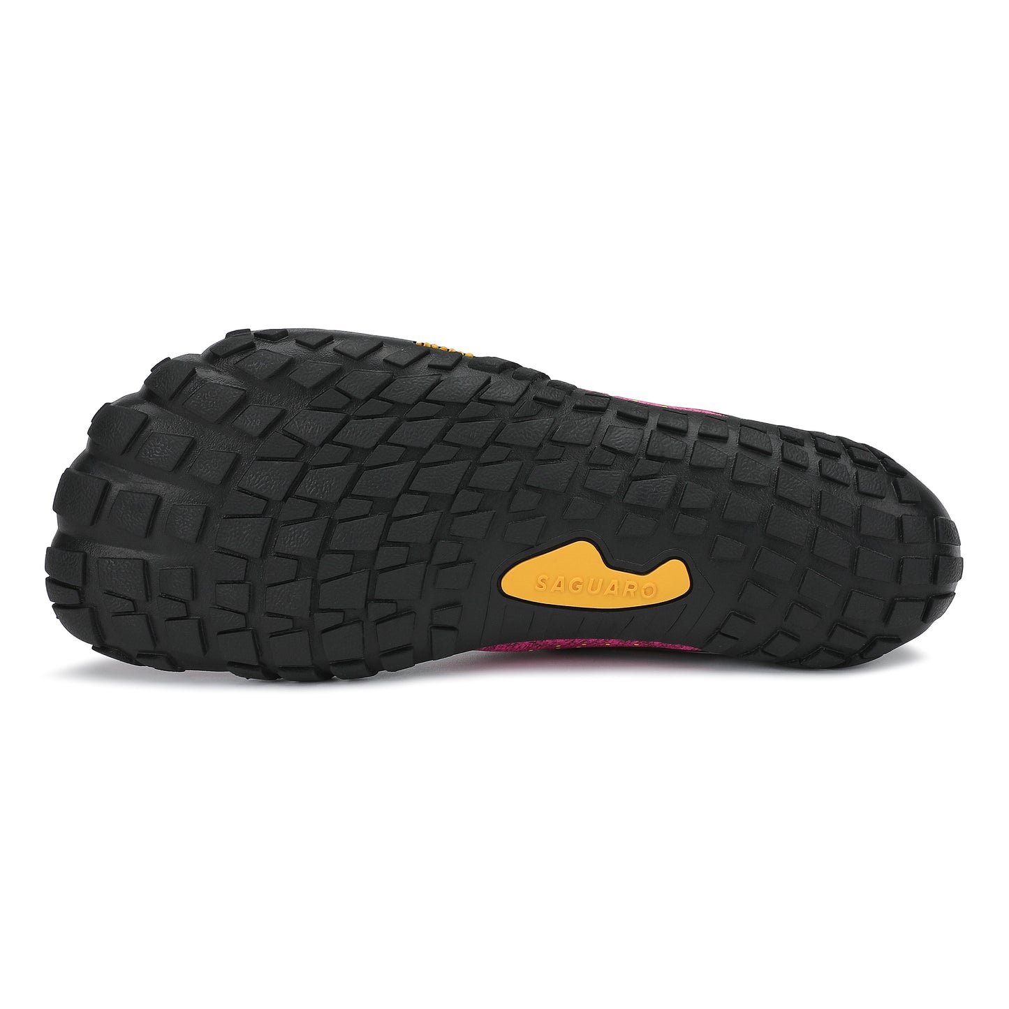 Black sole of a shoe with a yellow logo on a white background
