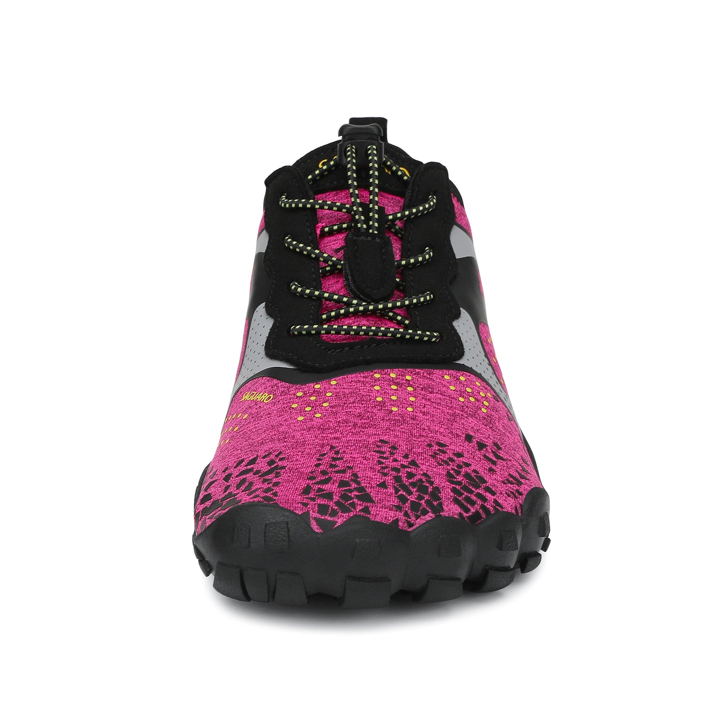 Pink and black athletic shoe on a white background