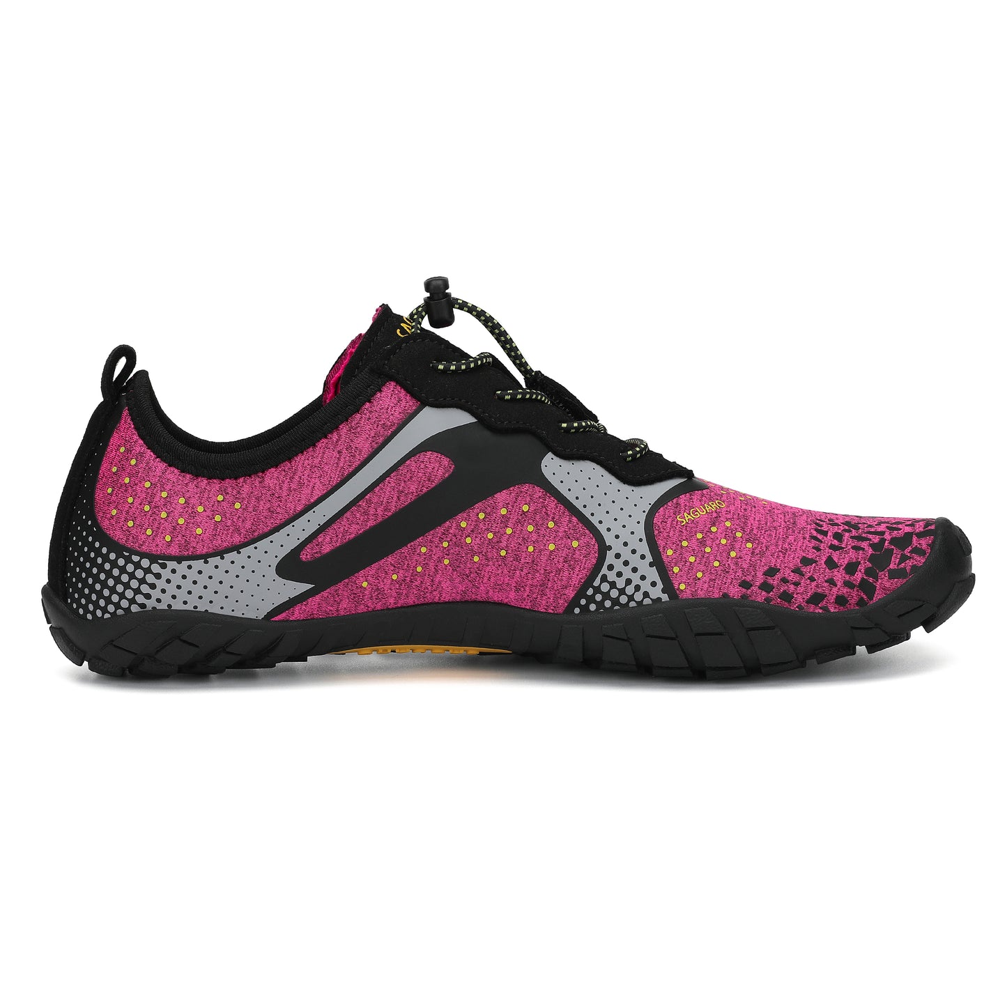 Pink and black athletic shoe on a white background
