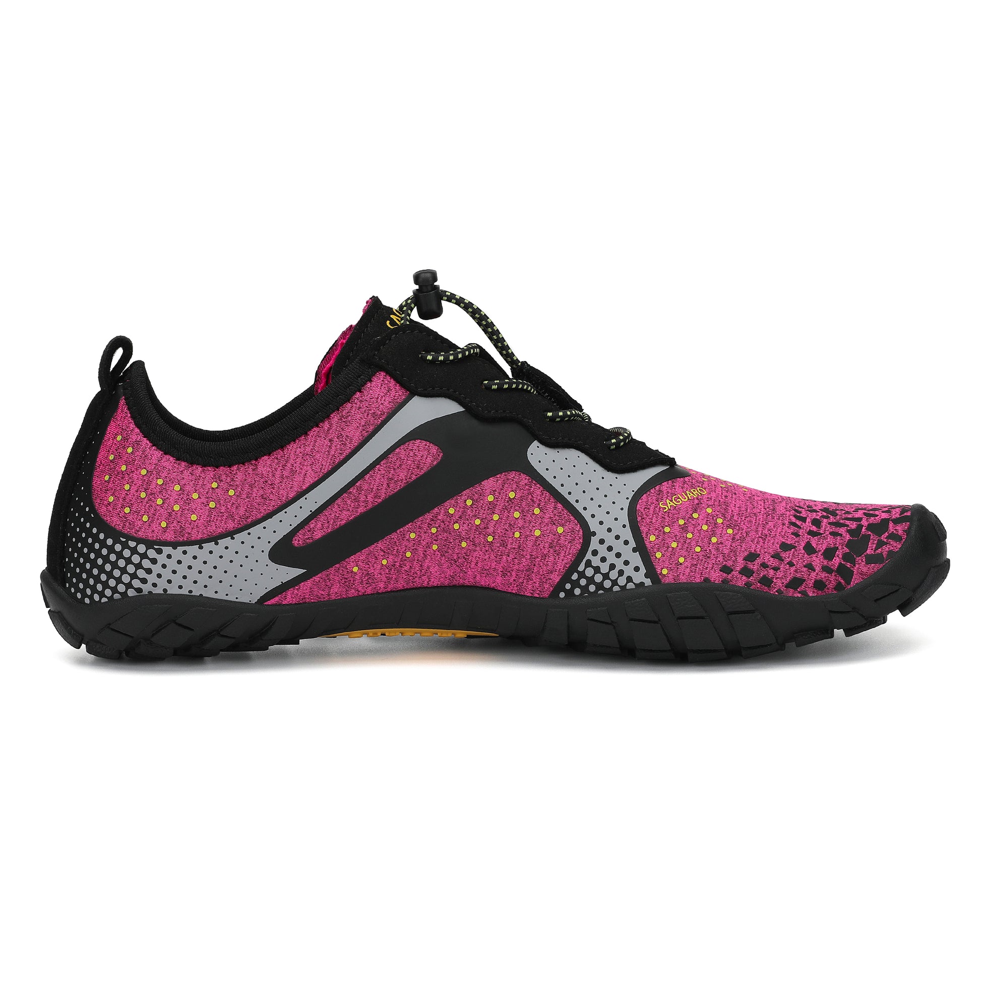 Pink and black athletic shoe on a white background