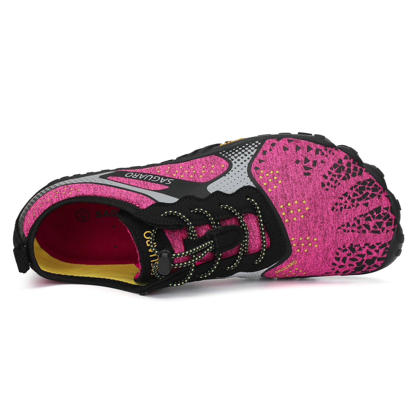 Pink and black athletic shoe sole on a white background