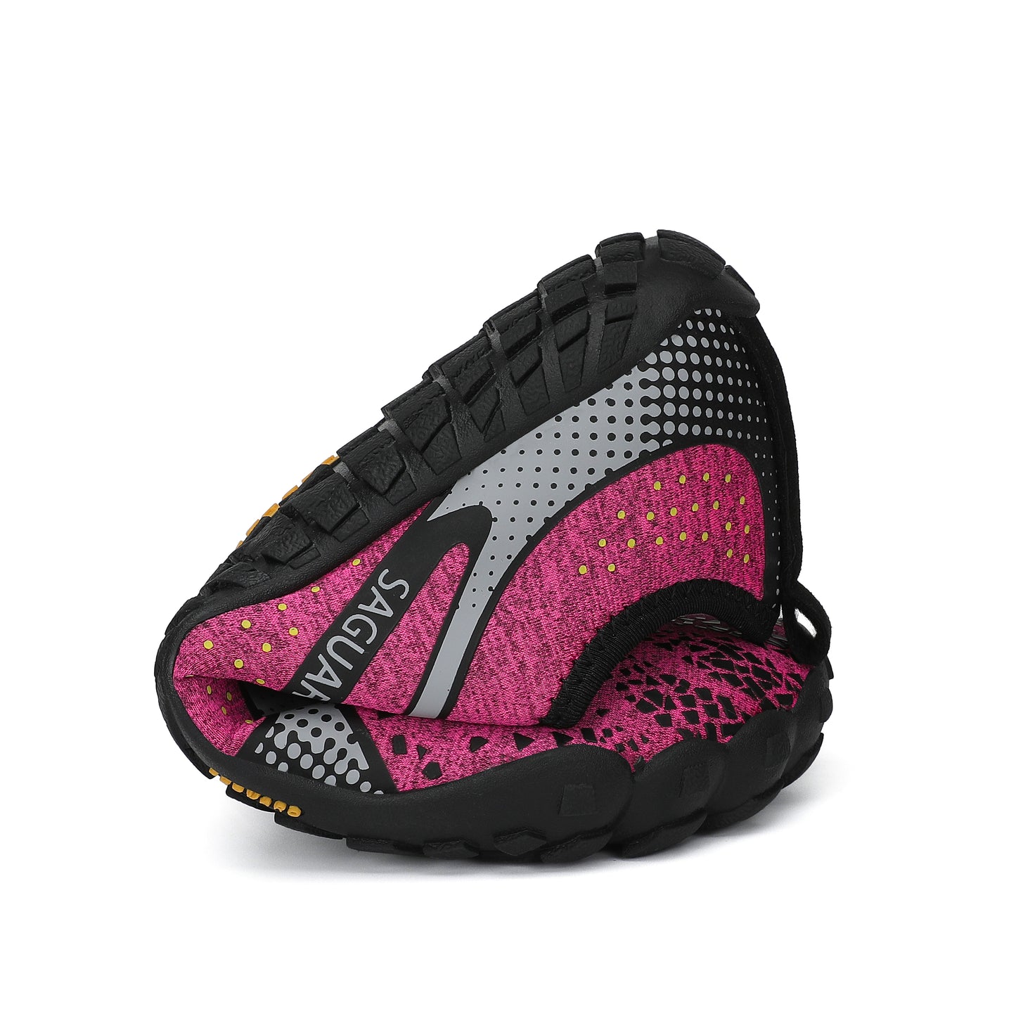 Black and pink athletic shoe with 'Saguarito' branding on a white background