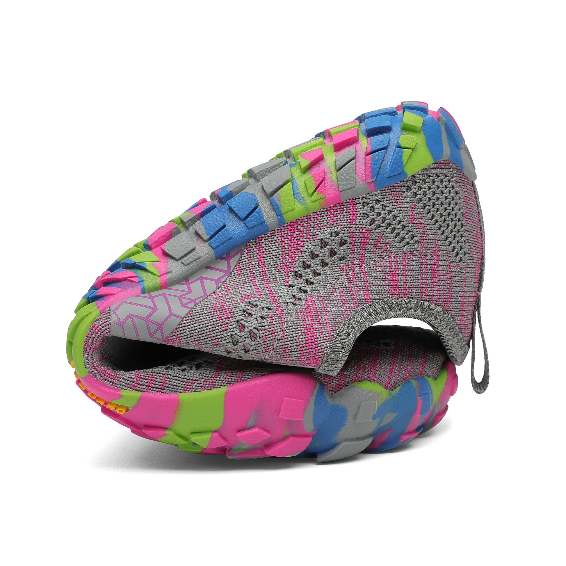 Colorful sandal with a unique sole design on a white background