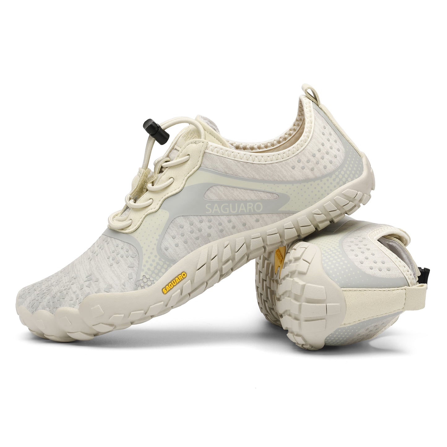 White athletic shoes with mesh design on a white background