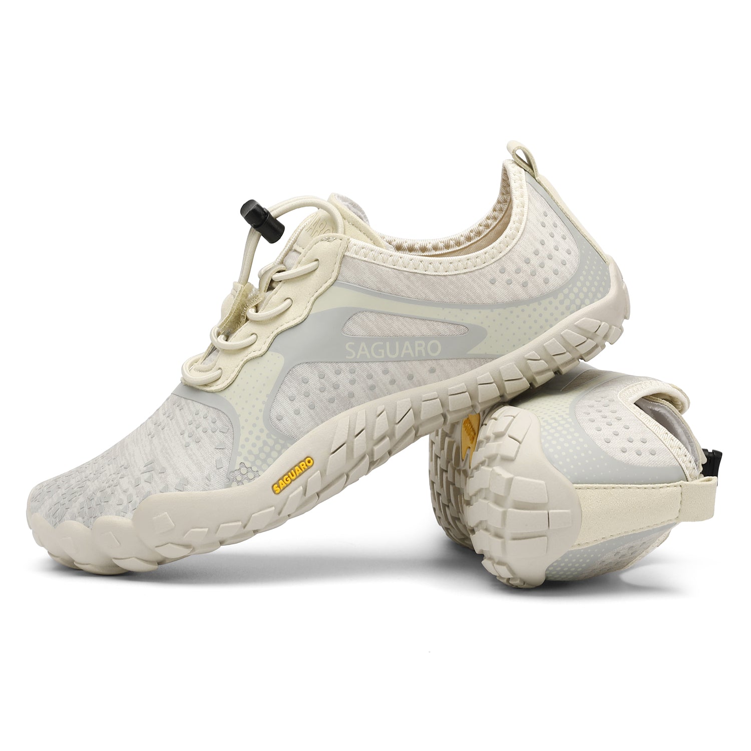 White athletic shoes with mesh design on a white background