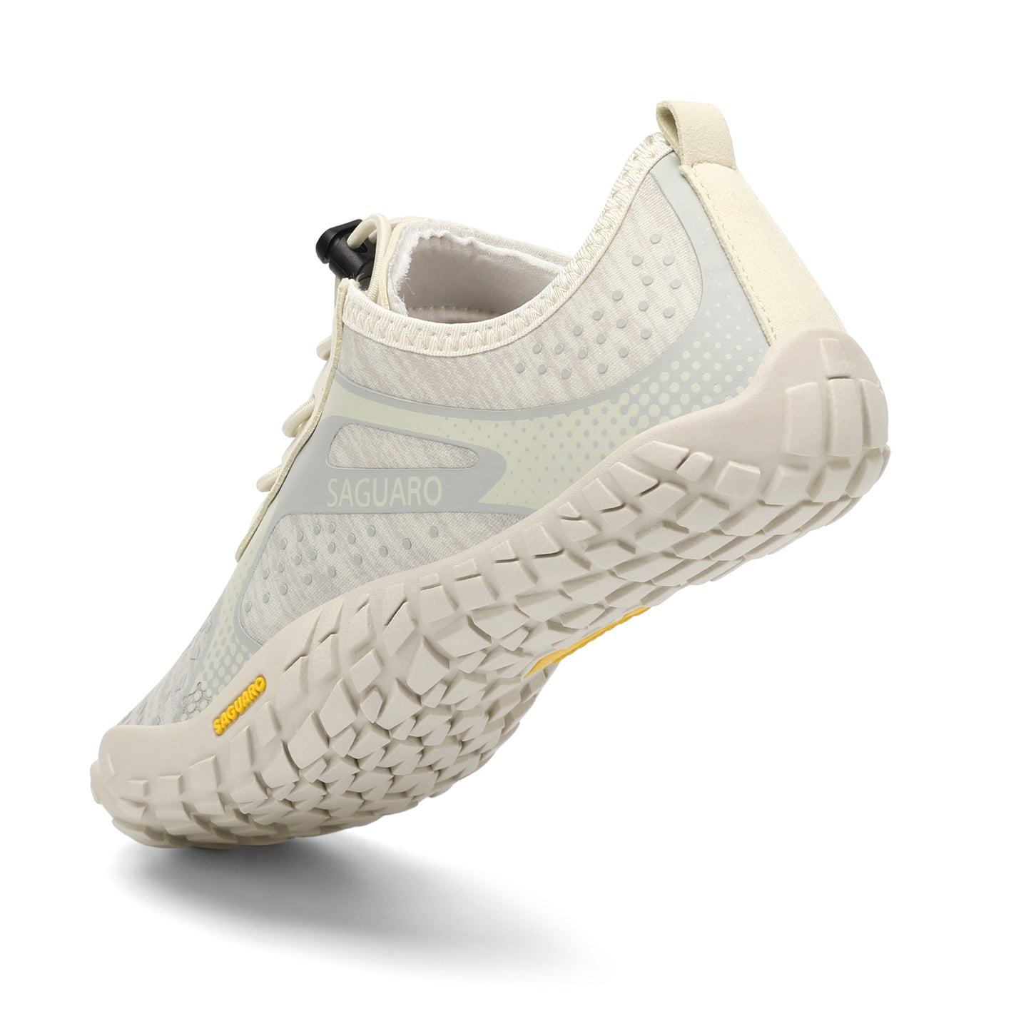 Beige water shoe with textured sole on a white background