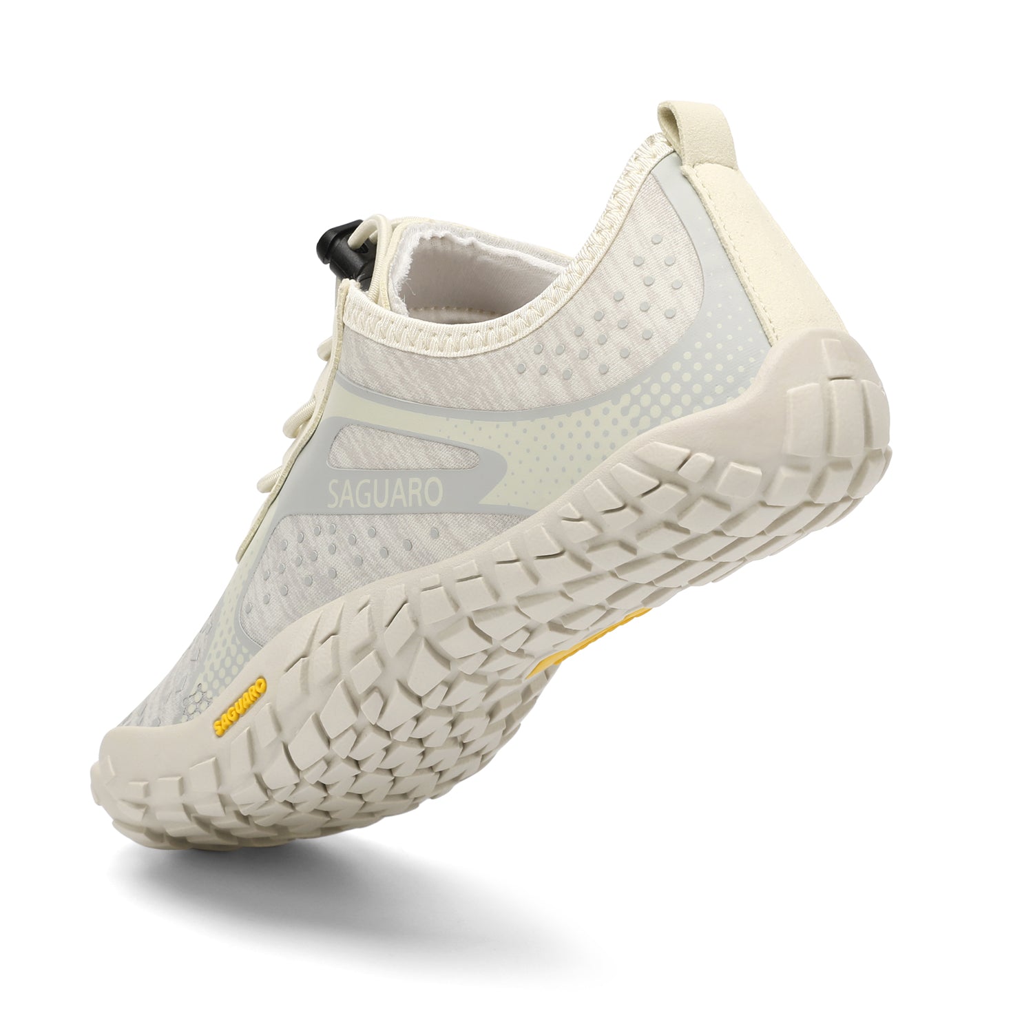 Beige water shoe with textured sole on a white background