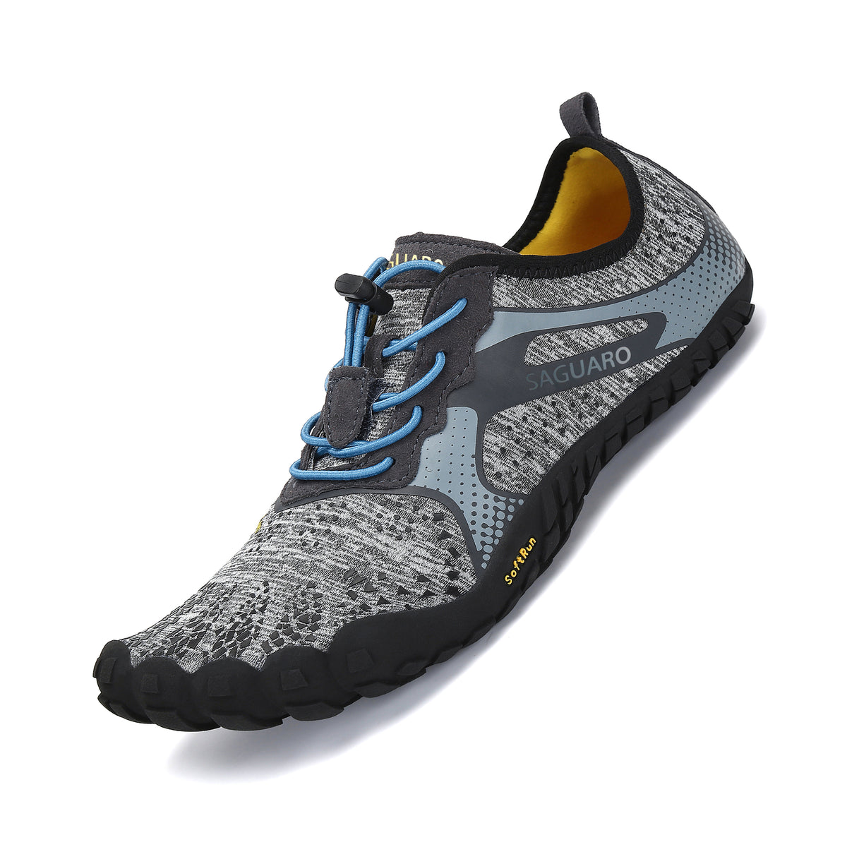 Saguaro Fast I barefoot shoe in light grey and blue, side view